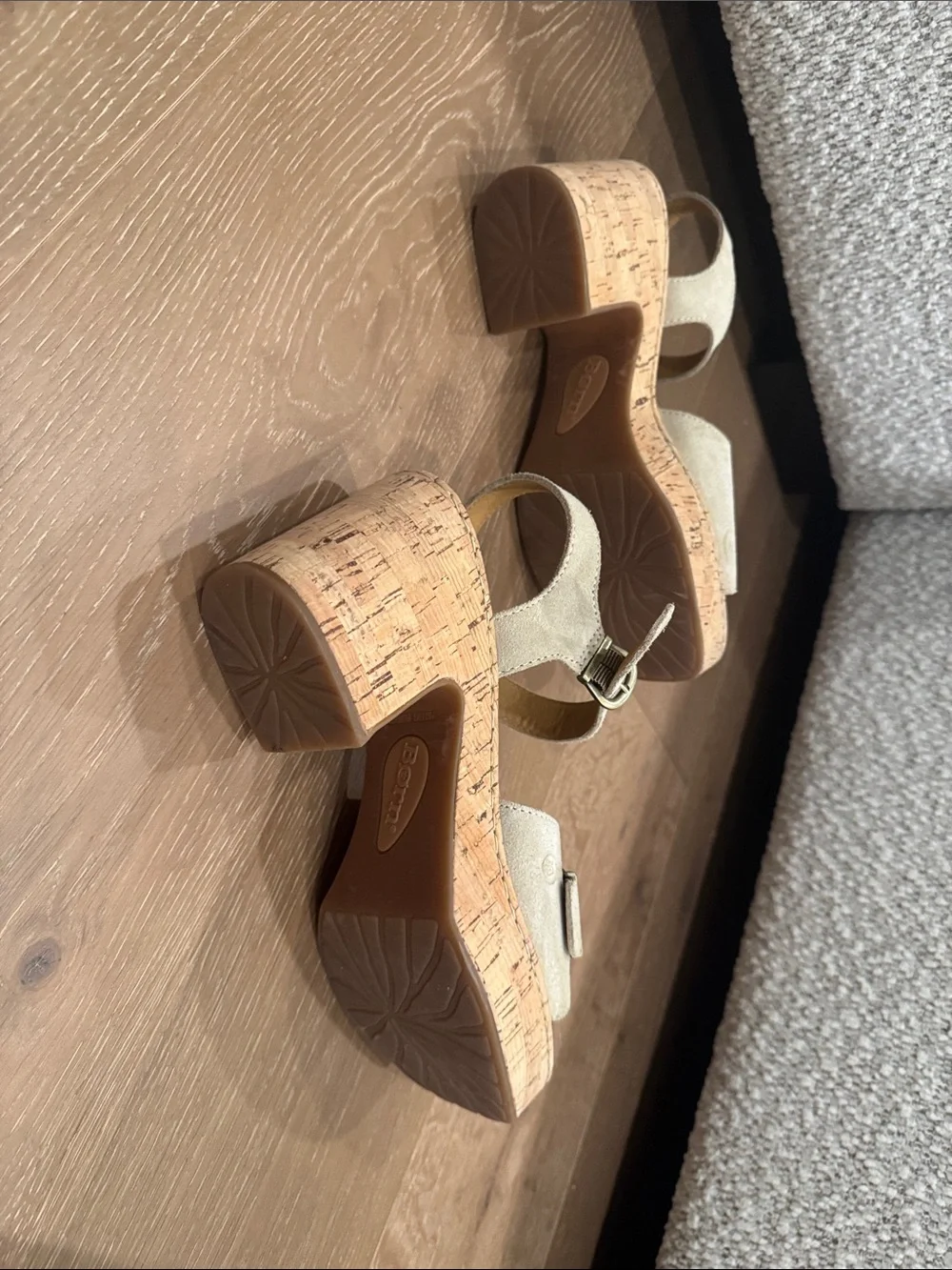 Born Women's Beige Suede Cork Platform Sandals